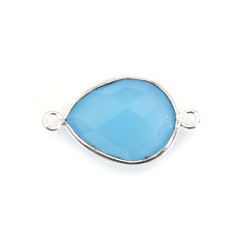 Gota de calcedonia azul facetada sobre plata 2 anillos 13x17mm x 1pc