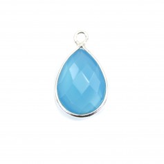 Faceted drop-shape chalcedony set in silver 1 ring, 13x17mm x 1pc