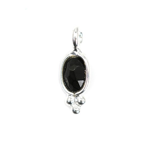 Onyx black oval faceted charm set in silver 925 4*11mm x 1pc