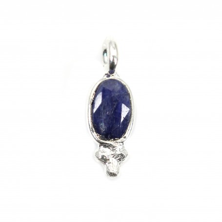 Charm Gemstone dyed sapphire color faceted oval set in 925 silver 4x11mm x 1pc