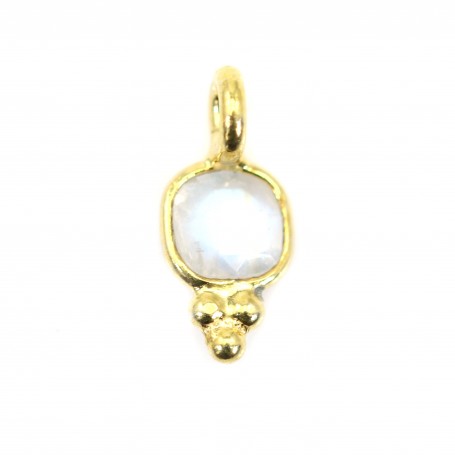 Charm Gemstone square faceted moon set in 925 silver gilded with fine gold 5*11mm x 1pc
