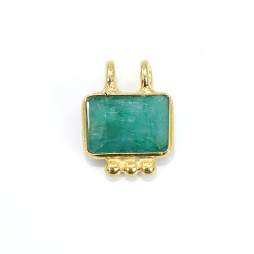 Charm Gemstone tinted emerald rectangle set in silver 925 gold - 2 rings - 8*10mm x 1pc