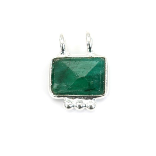 Charm Gemstone tinted emerald rectangle set in 925 silver - 2 rings - 8x10mm x 1pc