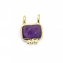 Amethyst Charm rectangle set in 925 gold - 2 rings - 8x10mm x 1pc