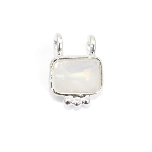 Charm Gemstone of Moon rectangle set in 925 silver - 2 rings - 8*10mm x 1pc