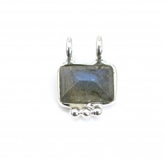 Charm in labradorite rettangolare in argento 925 - 2 anelli - 8x10mm x 1 pezzo