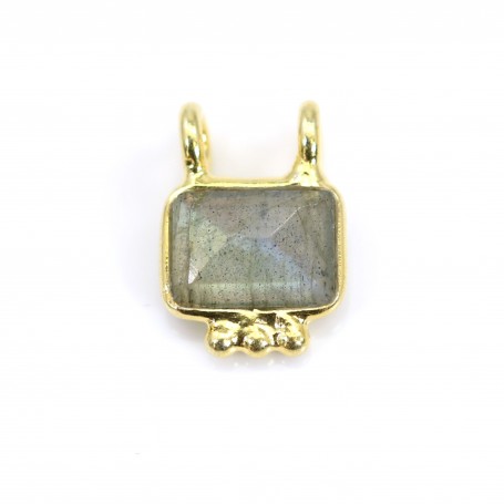 Breloque Labradorite rectangle serti argent 925 doré à l'or fin - 2 anneaux - 8x10mm x 1pc
