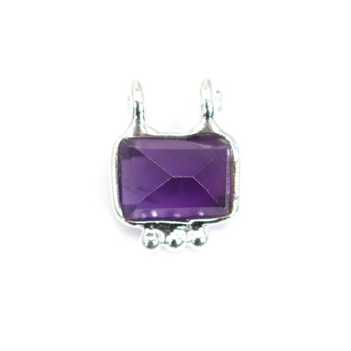 Amethyst Charm rectangle set in 925 silver - 2 anillos - 8x10mm x 1pc