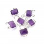 Amethyst Charm rectangle set in 925 silver - 2 rings - 8x10mm x 1pc