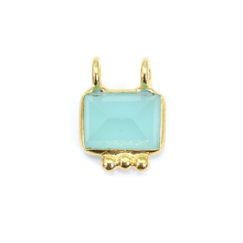 Chalcedony charm rectangle set in 925 gold - 2 rings - 8*10mm x 1pc