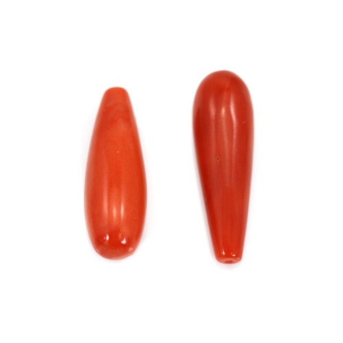 Natural Red Coral Drop half drilled 5x14mm x 1pc