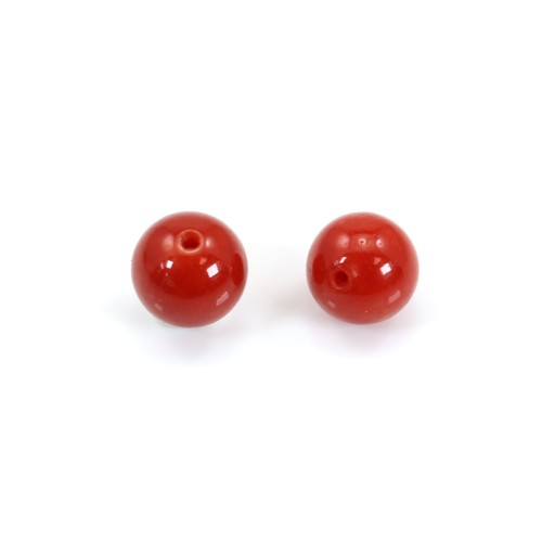 Natural Red Coral Round half drilled 3mm x 2pcs
