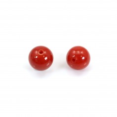 Natural Red Coral Round half drilled 3mm x 2pcs