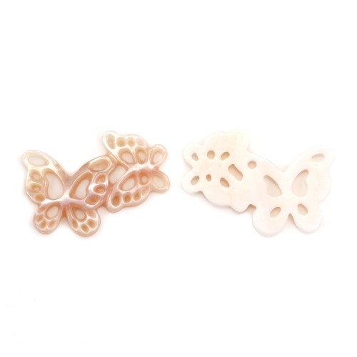 Pink mother-of-pearl butterfly couple 13x18mm x 1pc