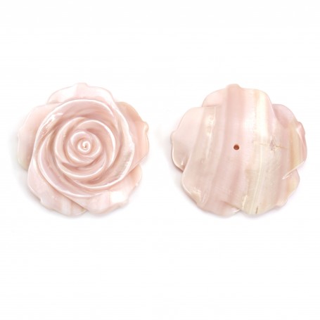 Pink mother-of-pearl half drilled rose 30mm x 1pc