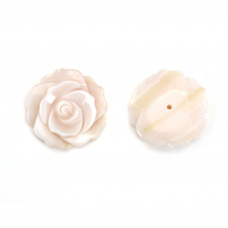 Pink mother-of-pearl half drilled rose 20mm x 1pc