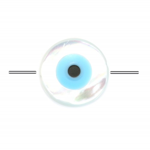 Nazar boncuk branco redondo em madrepérola (olho azul) 12mm x 1pc