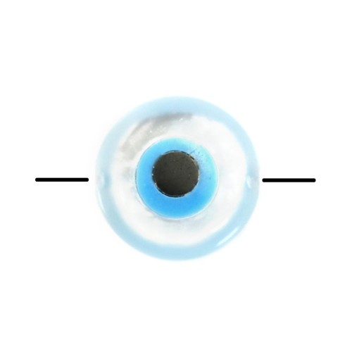 Boncuk Nazar rotondo in madreperla bianca (occhio blu) 5 mm x 2 pz