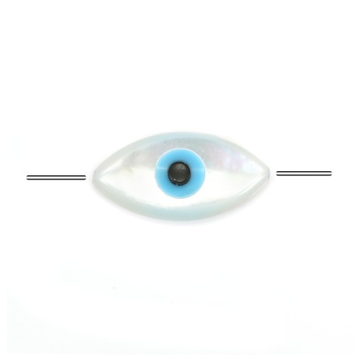 Marquise Nazar boncuk (olho azul) em madrepérola branca 8x16 mm x 1 unid