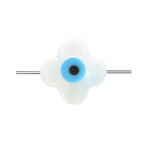 Perlmutt weiß Klee Nazar boncuk (blaues Auge) 8mm x 2pcs