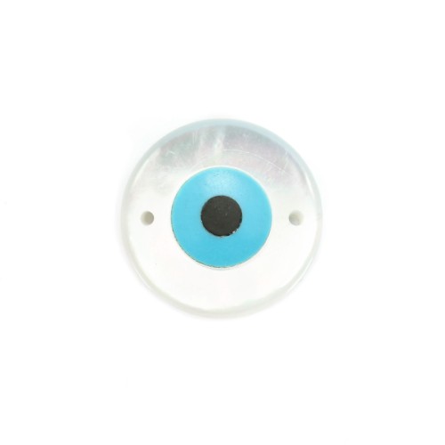 white mother-of-pearl in an round eye shape (nazar), 2 holes, 10mmx1pc