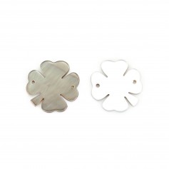 Grey mother of pearl in the shape of a 4 leaf clover 12.5mm x 1pc