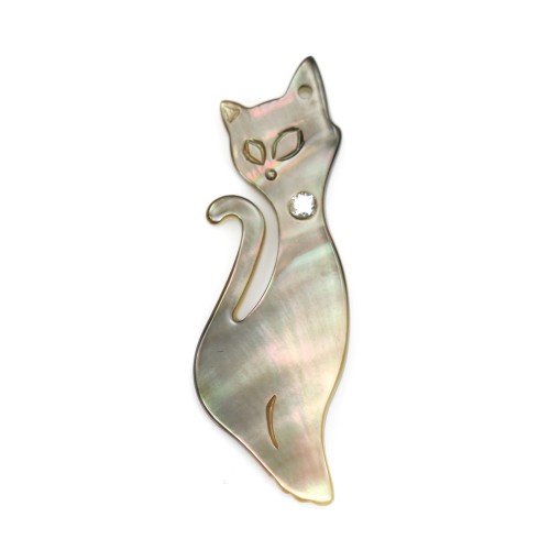 Madreperla grigia a forma di gatto con ossido di zirconio 12x34mm x 1pc