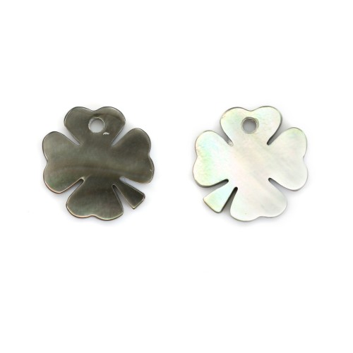 Grey mother of pearl in the shape of a 4 leaf clover 12.5mm x 1pc