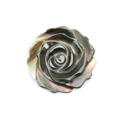 Grey mother of pearl half drilled rose shape 25mm x 1pc