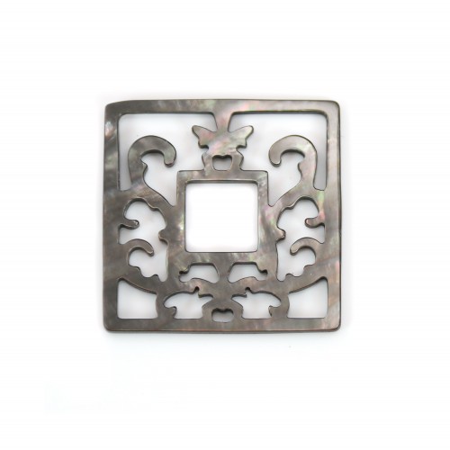 Gray square mother-of-pearl with openwork 30x30mm x 1pc