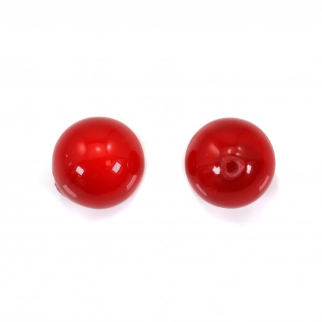 Perle de nacre rouge semi-percé x 2pcs