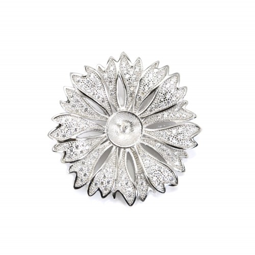 Alfiler de plata de ley 925 con flor de circonio para cuenta semiperforada 30mm x 1pc