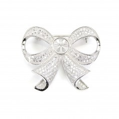 925 sterling silver and zirconium bow shaped brooch 30x37mm x 1pc