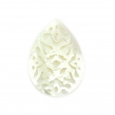 White mother of pearl openwork drop 18x25mm x 1pc