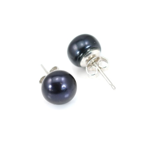 Silver earring 925 dark blue freshwater pearl 9mm x 2pcs