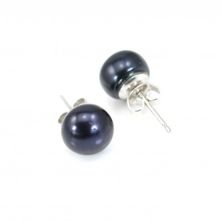 Boucles d'oreilles : perles d'eau douce grise & argent 925 9-10mm x 2pcs