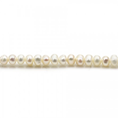 Perles de culture d'eau douce, blanche, ovale, 5.5-6mm x 37cm
