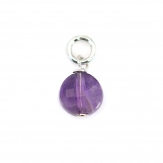 Round Faceted Amethyst 6mm - Rhodium Silver x 1pc