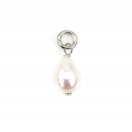 Perla bianca coltivata a goccia 5x7 mm - Argento rodiato x 1 pz