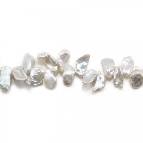 Perles de culture d'eau douce, blanche, keshi, baroque,14mm x 40cm