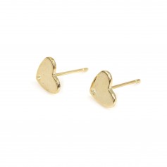 Ear studs, heart-shaped 9.5mm, gold flash plated on brass x 2pcs