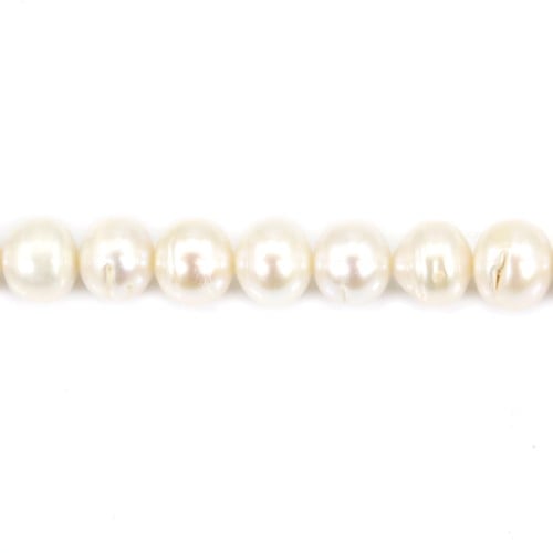 Perle de culture d'eau douce, blanche, semi-ronde/cerclée, 9-10mm x 40cm
