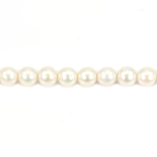 Perla di coltura d'acqua dolce, bianca, rotonda, sfumata di dimensioni 9-10 mm x 40 cm
