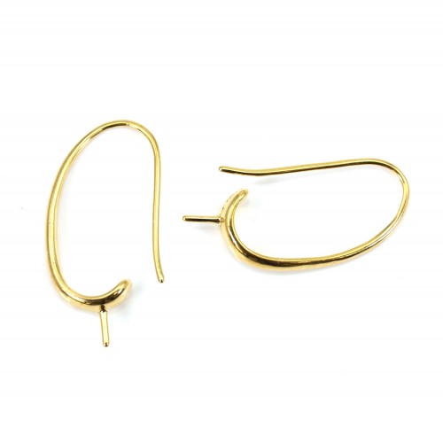 Haken Ohrringe für Perlen halb durchbohrt plattiert durch "flash" Gold auf Messing 30mm x 4pcs