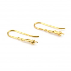 Hook earrings for beads half drilled plated by "flash" gold on brass 26mm x 4pcs