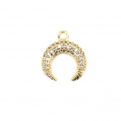 Moon charm, 13mm, with zirconium, plated with "flash" gold on brass x 1pc