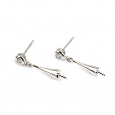 Rhodium 925 silver ear studs with cz for half-drilled pearls 4x20mm x 2pcs