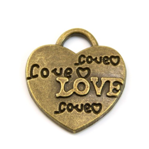 Corazón y amor encanto bronce 22x24mm x 1pc
