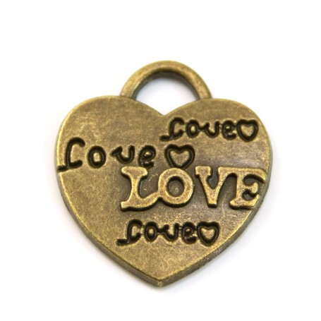 Charm heart & love bronze tone 22x24mm x 1pc