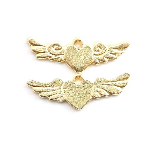 Heart with wing charm gold tone 23x8mm x 2pcs